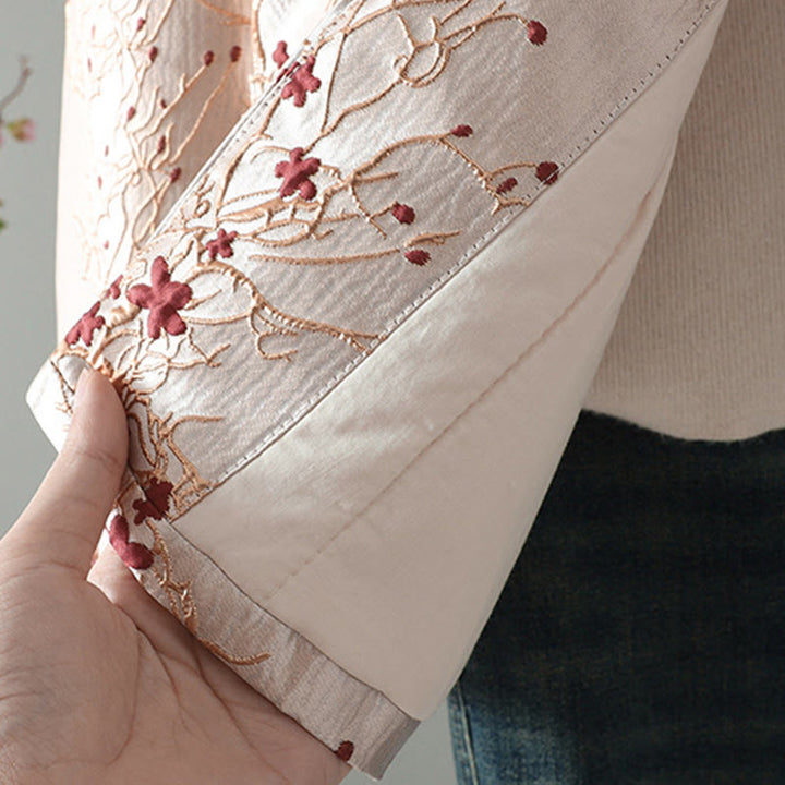 Giacca termica da donna a maniche lunghe con tasche, motivo: Buddha Stones, fiori rossi, bottoni a vite - image 7