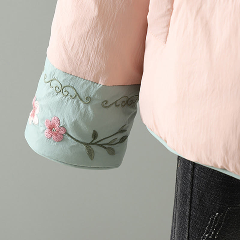 Giacca termica da donna a maniche lunghe con bottoni a rana, ricamo Buddha Stones Peach Blossom e tasche - image 8