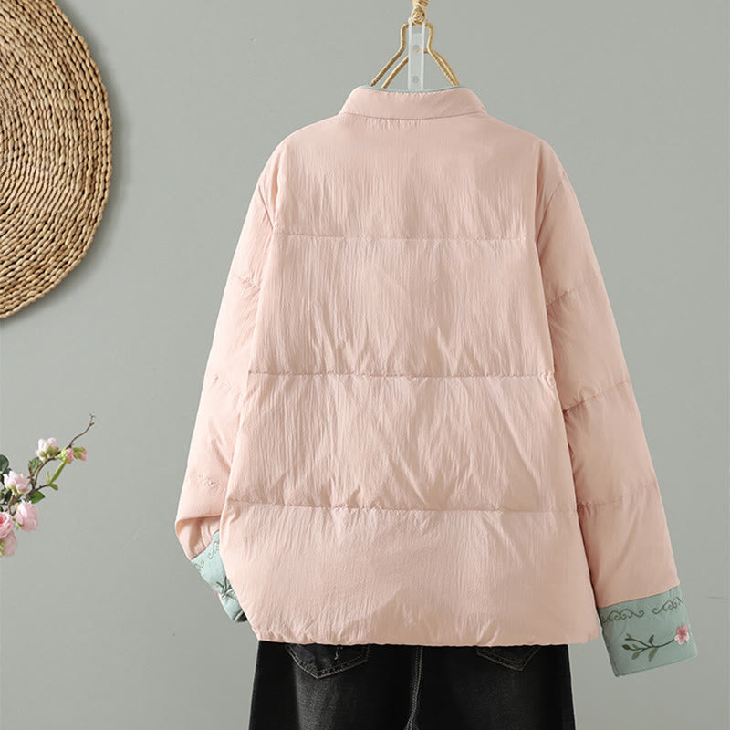 Giacca termica da donna a maniche lunghe con bottoni a rana, ricamo Buddha Stones Peach Blossom e tasche - image 2