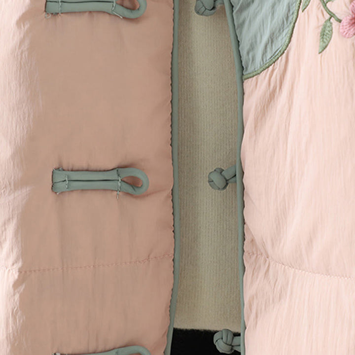 Giacca termica da donna a maniche lunghe con bottoni a rana, ricamo Buddha Stones Peach Blossom e tasche - image 10