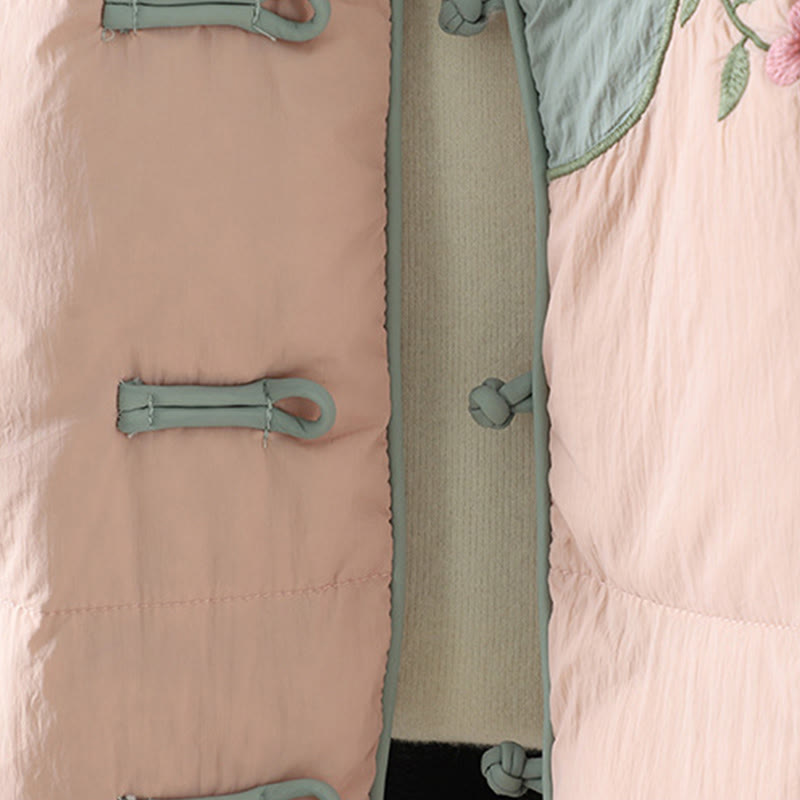 Giacca termica da donna a maniche lunghe con bottoni a rana, ricamo Buddha Stones Peach Blossom e tasche - image 10