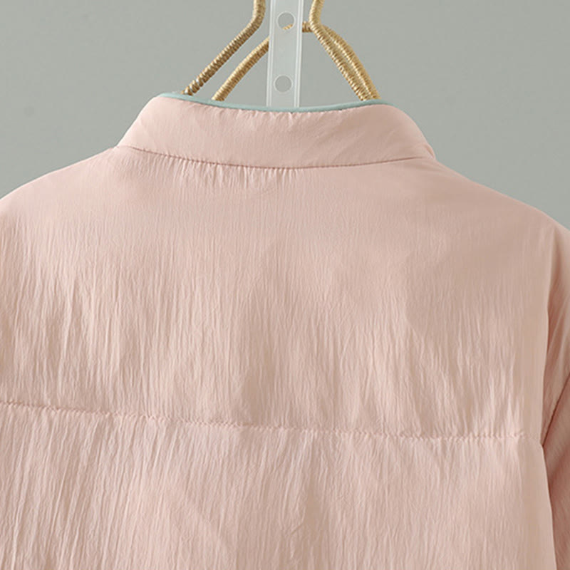 Giacca termica da donna a maniche lunghe con bottoni a rana, ricamo Buddha Stones Peach Blossom e tasche - image 4