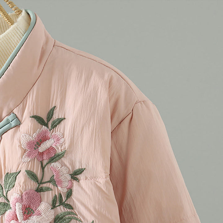 Giacca termica da donna a maniche lunghe con bottoni a rana, ricamo Buddha Stones Peach Blossom e tasche - image 5