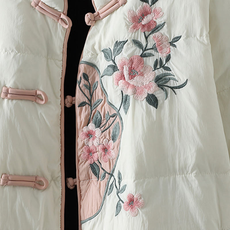 Giacca termica da donna a maniche lunghe con bottoni a rana, ricamo Buddha Stones Peach Blossom e tasche - image 19