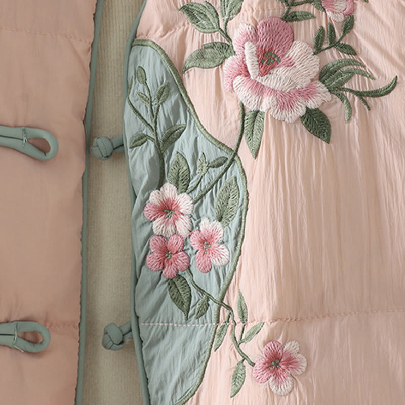 Giacca termica da donna a maniche lunghe con bottoni a rana, ricamo Buddha Stones Peach Blossom e tasche - image 6