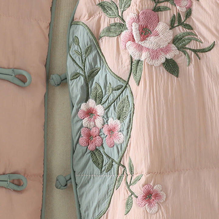 Giacca termica da donna a maniche lunghe con bottoni a rana, ricamo Buddha Stones Peach Blossom e tasche - image 6