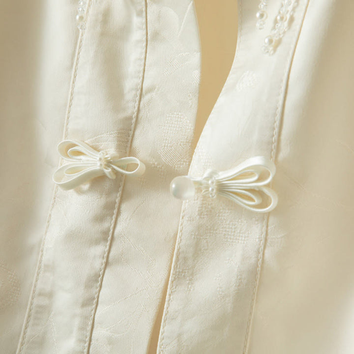 Giacca da donna a maniche lunghe con ricamo di fiori autunnali con rana e bottoni, motivo Buddha Stones - image 7