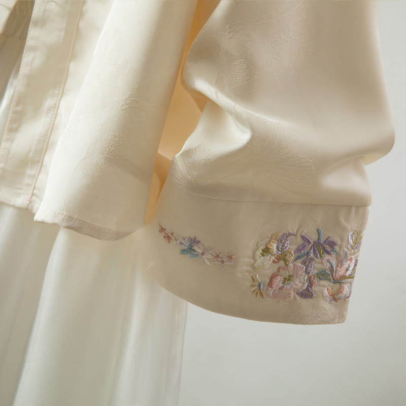 Giacca da donna a maniche lunghe con ricamo di fiori autunnali con rana e bottoni, motivo Buddha Stones - image 8