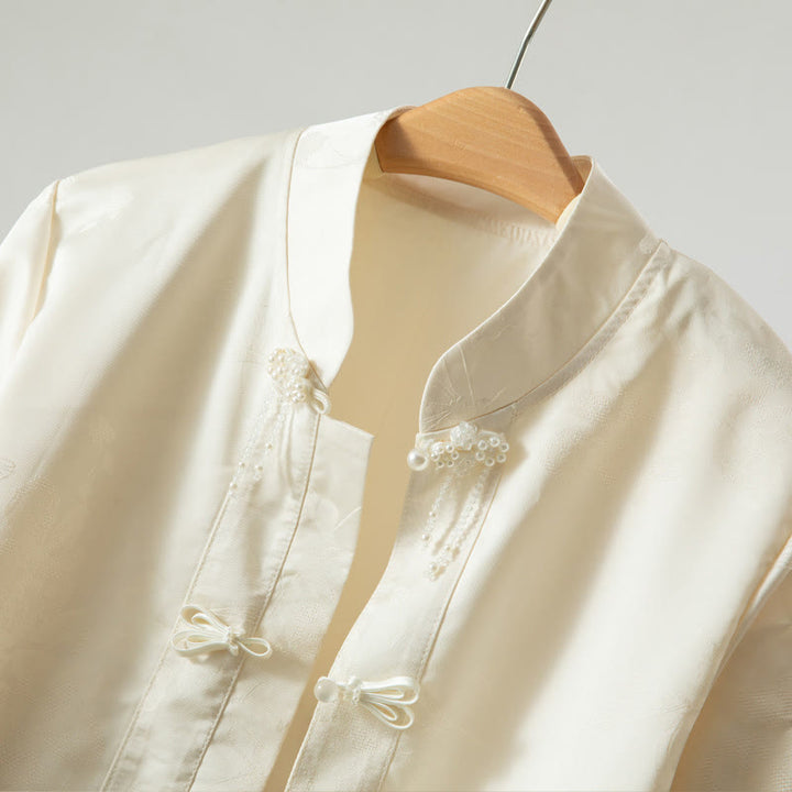 Giacca da donna a maniche lunghe con ricamo di fiori autunnali con rana e bottoni, motivo Buddha Stones - image 2