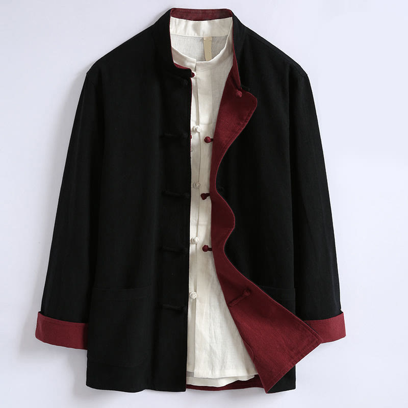 Giacca da uomo reversibile in cotone a maniche lunghe con bottoni a forma di rana, stile Buddha Stones Spring Chinese - Nero - US/UK/AU46, EU56 (5XL) - image 3