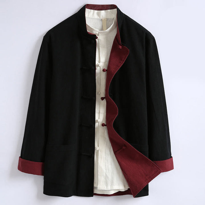 Giacca da uomo reversibile in cotone a maniche lunghe con bottoni a forma di rana, stile Buddha Stones Spring Chinese - Nero - US/UK/AU44, EU54 (5XL) - image 3