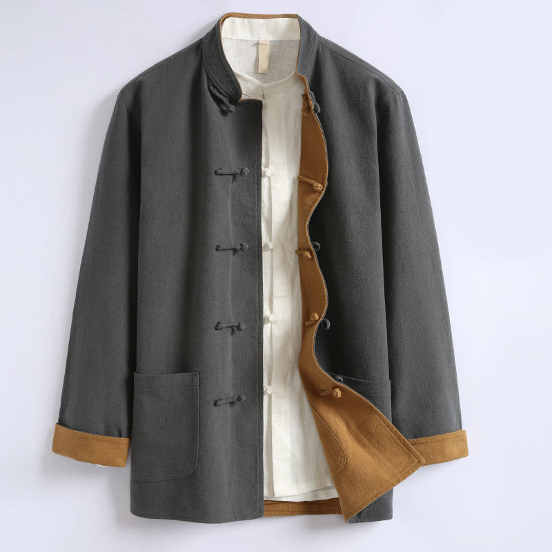 Giacca da uomo reversibile in cotone a maniche lunghe con bottoni a forma di rana, stile Buddha Stones Spring Chinese - Grigio - US/UK/AU46, EU56 (5XL) - image 0