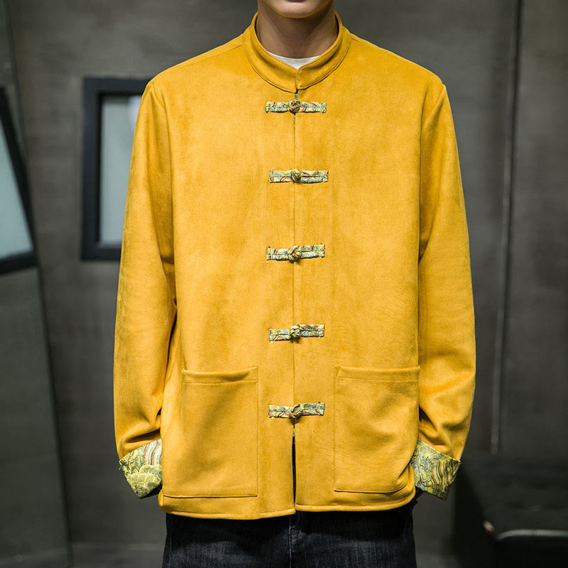 Giacca da uomo in pelle scamosciata di cotone con tasche, maniche lunghe, bottoni a rana Buddha Stones Fall Waves - Oro - US/UK/AU42, EU52 (3XL) - image 0