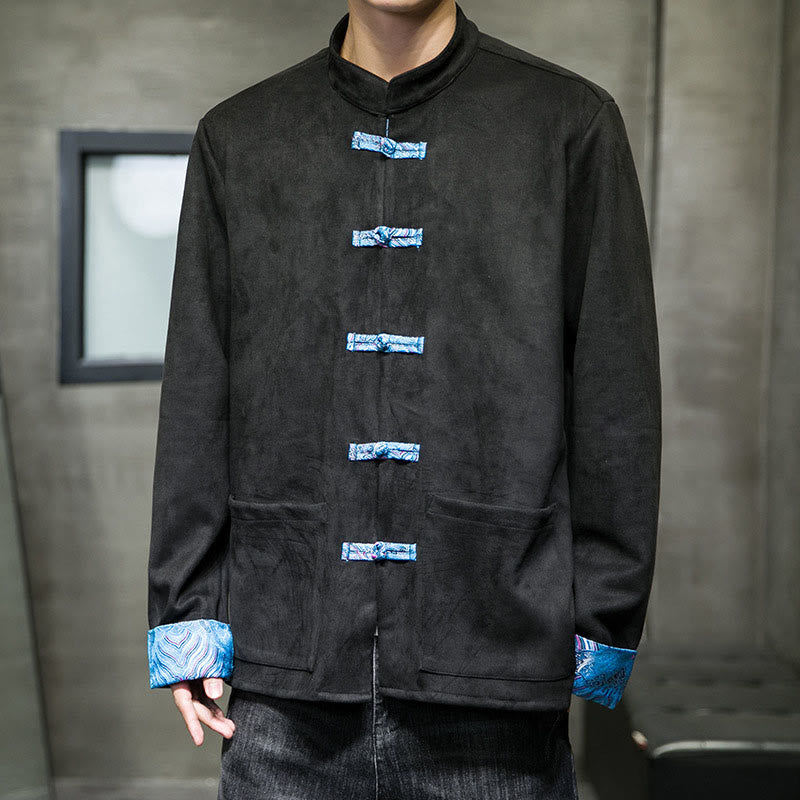 Giacca da uomo in pelle scamosciata di cotone con tasche, maniche lunghe, bottoni a rana Buddha Stones Fall Waves - Nero - US/UK/AU42, EU52 (3XL) - image 14