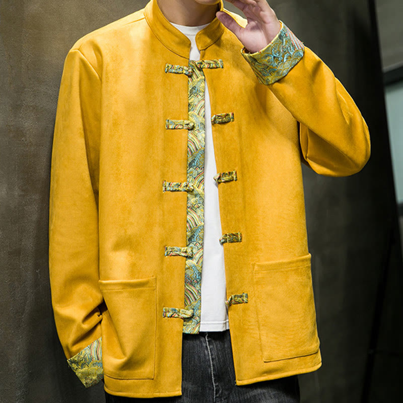 Giacca da uomo in pelle scamosciata di cotone con tasche, maniche lunghe, bottoni a rana Buddha Stones Fall Waves - image 1