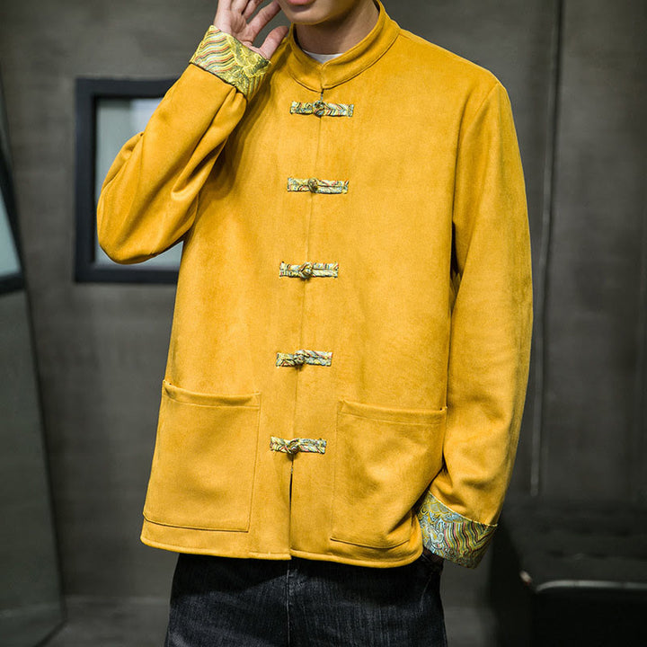 Giacca da uomo in pelle scamosciata di cotone con tasche, maniche lunghe, bottoni a rana Buddha Stones Fall Waves - image 10