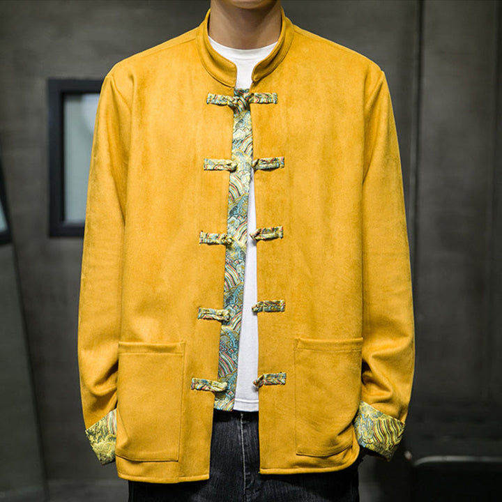 Giacca da uomo in pelle scamosciata di cotone con tasche, maniche lunghe, bottoni a rana Buddha Stones Fall Waves - image 4