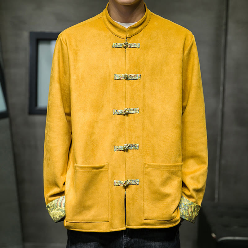 Giacca da uomo in pelle scamosciata di cotone con tasche, maniche lunghe, bottoni a rana Buddha Stones Fall Waves - image 7