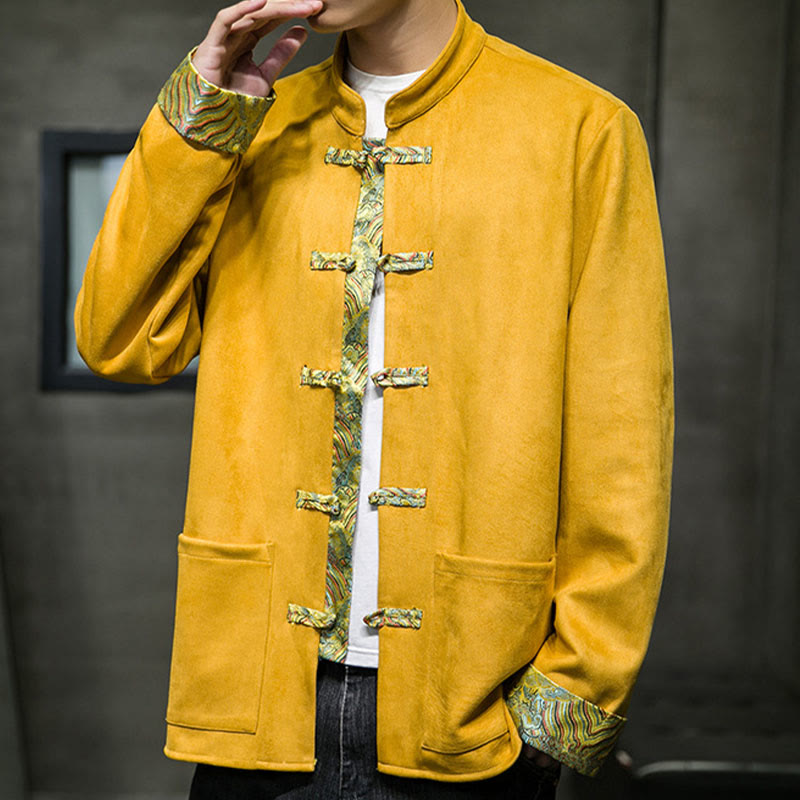 Giacca da uomo in pelle scamosciata di cotone con tasche, maniche lunghe, bottoni a rana Buddha Stones Fall Waves - image 8