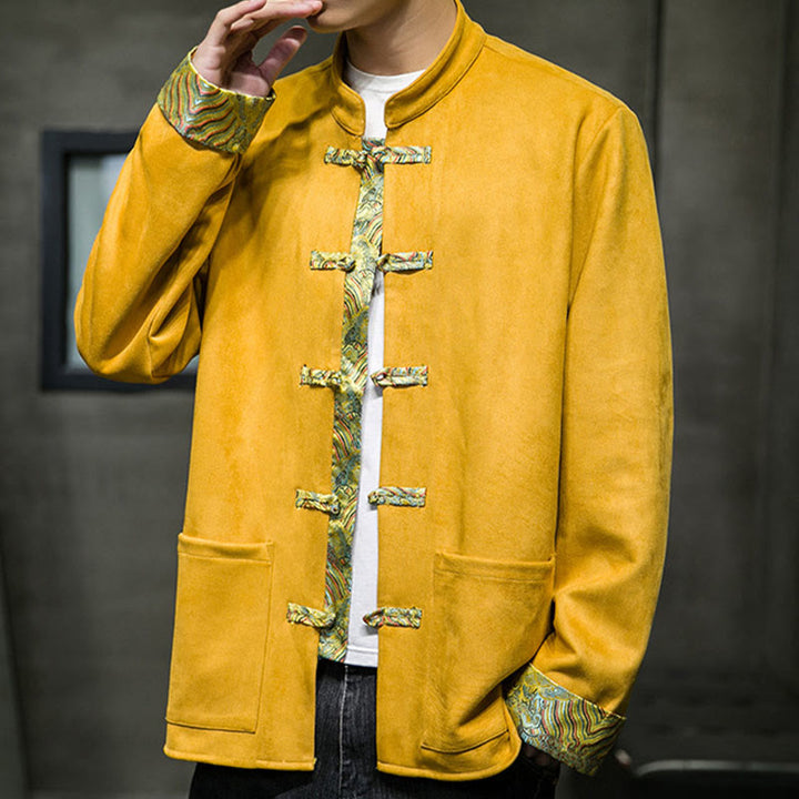 Giacca da uomo in pelle scamosciata di cotone con tasche, maniche lunghe, bottoni a rana Buddha Stones Fall Waves - image 8