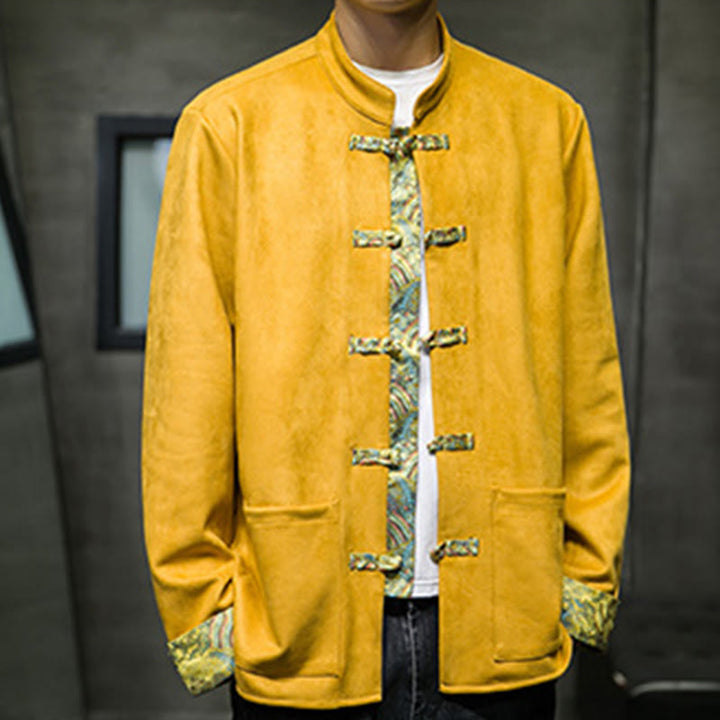 Giacca da uomo in pelle scamosciata di cotone con tasche, maniche lunghe, bottoni a rana Buddha Stones Fall Waves - image 9