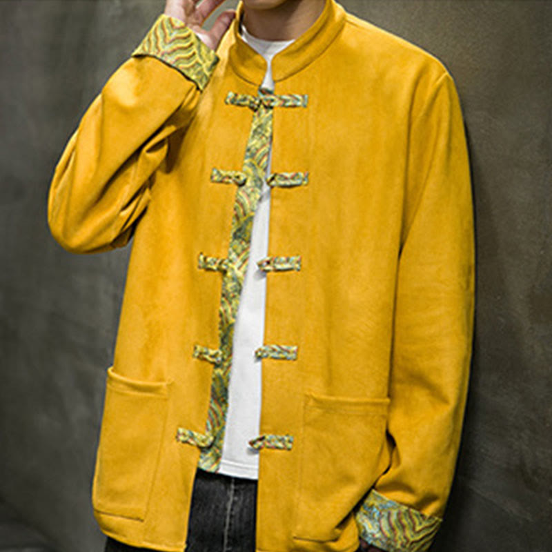 Giacca da uomo in pelle scamosciata di cotone con tasche, maniche lunghe, bottoni a rana Buddha Stones Fall Waves - image 2