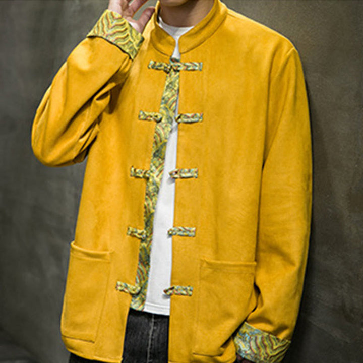 Giacca da uomo in pelle scamosciata di cotone con tasche, maniche lunghe, bottoni a rana Buddha Stones Fall Waves - image 2