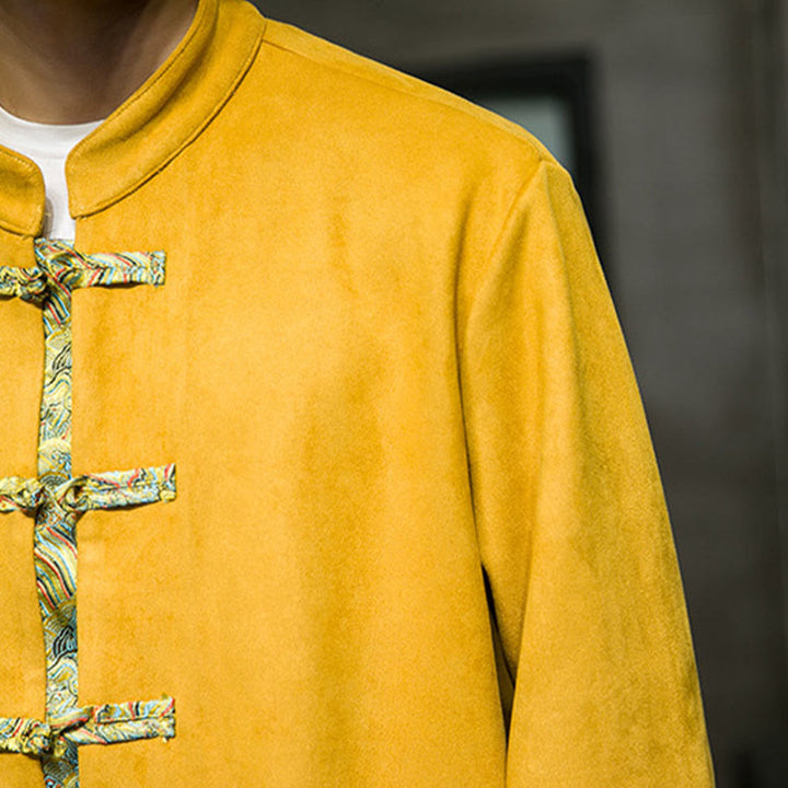 Giacca da uomo in pelle scamosciata di cotone con tasche, maniche lunghe, bottoni a rana Buddha Stones Fall Waves - image 11