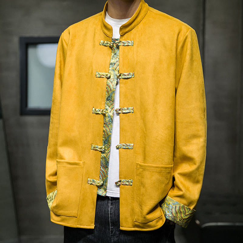 Giacca da uomo in pelle scamosciata di cotone con tasche, maniche lunghe, bottoni a rana Buddha Stones Fall Waves - image 5