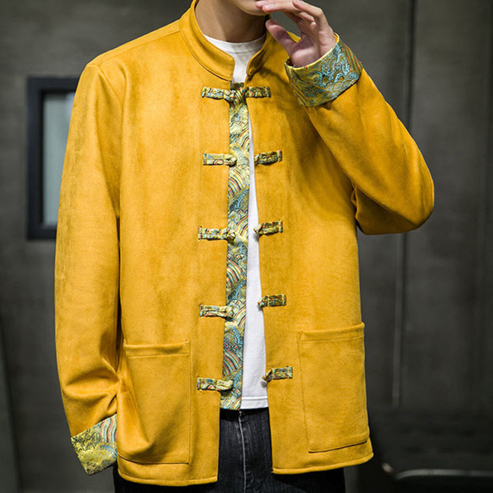 Giacca da uomo in pelle scamosciata di cotone con tasche, maniche lunghe, bottoni a rana Buddha Stones Fall Waves - image 6