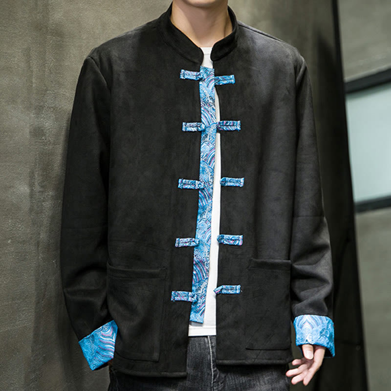 Giacca da uomo in pelle scamosciata di cotone con tasche, maniche lunghe, bottoni a rana Buddha Stones Fall Waves - image 22