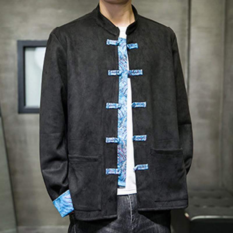 Giacca da uomo in pelle scamosciata di cotone con tasche, maniche lunghe, bottoni a rana Buddha Stones Fall Waves - image 19