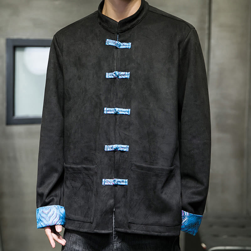 Giacca da uomo in pelle scamosciata di cotone con tasche, maniche lunghe, bottoni a rana Buddha Stones Fall Waves - image 23