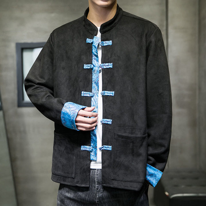 Giacca da uomo in pelle scamosciata di cotone con tasche, maniche lunghe, bottoni a rana Buddha Stones Fall Waves - image 16