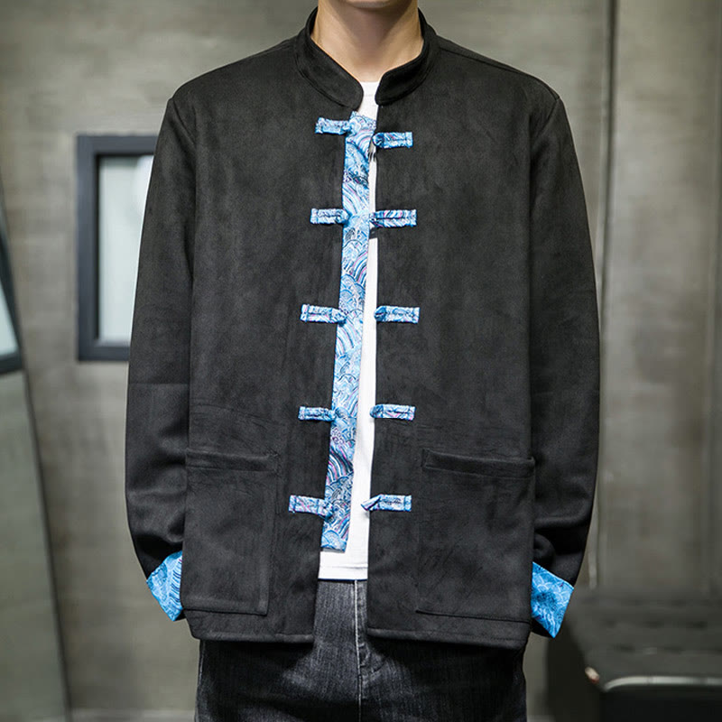 Giacca da uomo in pelle scamosciata di cotone con tasche, maniche lunghe, bottoni a rana Buddha Stones Fall Waves - image 21