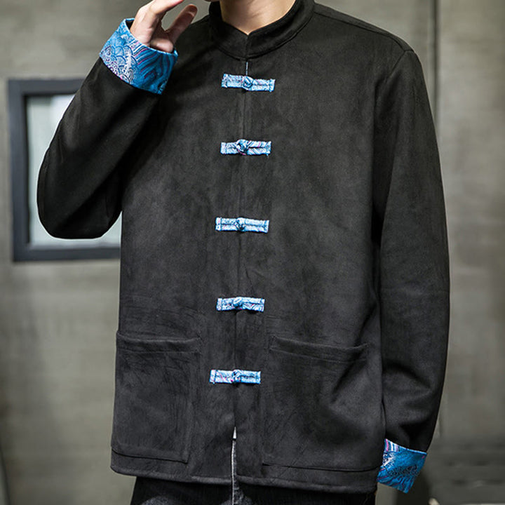 Giacca da uomo in pelle scamosciata di cotone con tasche, maniche lunghe, bottoni a rana Buddha Stones Fall Waves - image 17