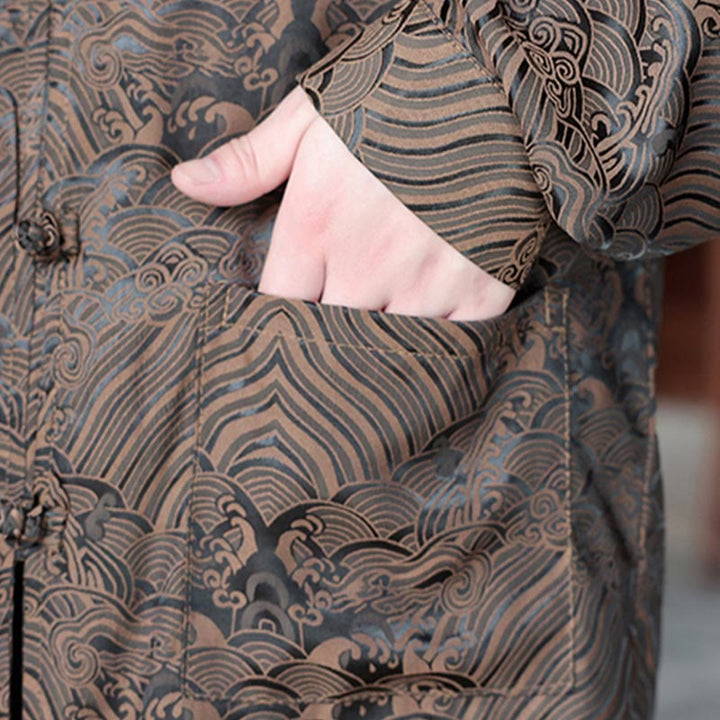 Giacca da uomo a maniche lunghe con tasche, in jacquard con bottoni a rana, Buddha Stones fiori autunnali - image 11