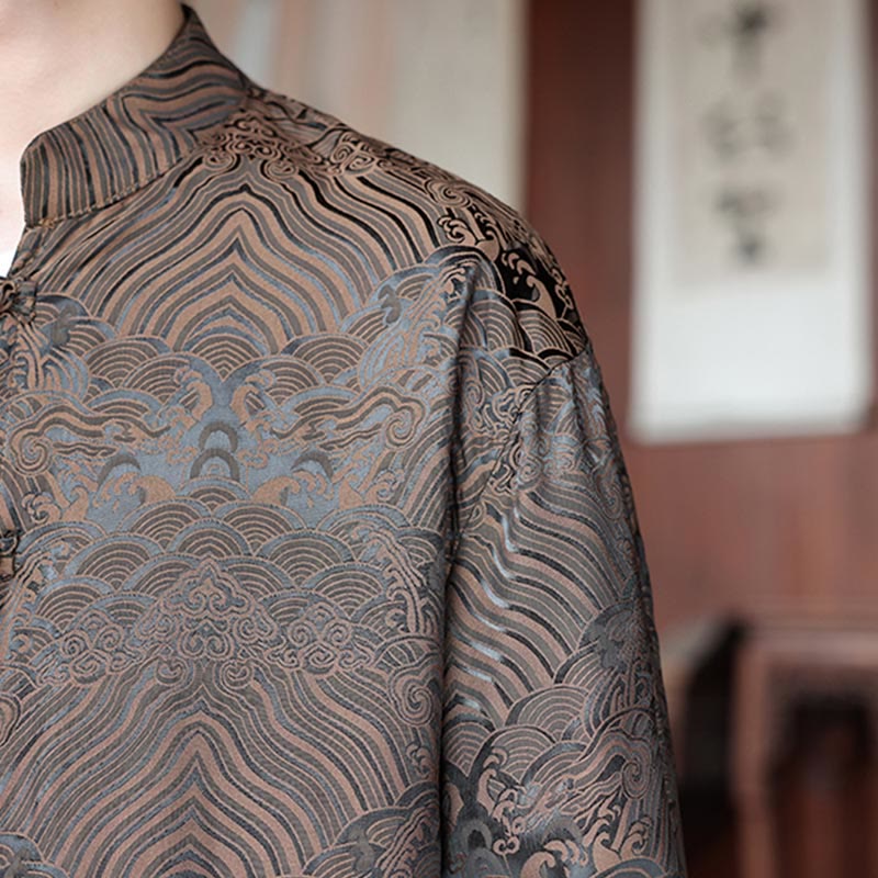 Giacca da uomo a maniche lunghe con tasche, in jacquard con bottoni a rana, Buddha Stones fiori autunnali - image 10