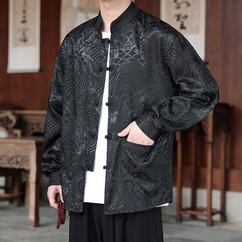 Giacca da uomo a maniche lunghe con tasche, in jacquard con bottoni a rana, Buddha Stones fiori autunnali - image 15