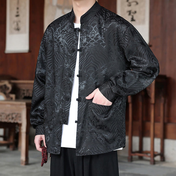 Giacca da uomo a maniche lunghe con tasche, in jacquard con bottoni a rana, Buddha Stones fiori autunnali - image 15