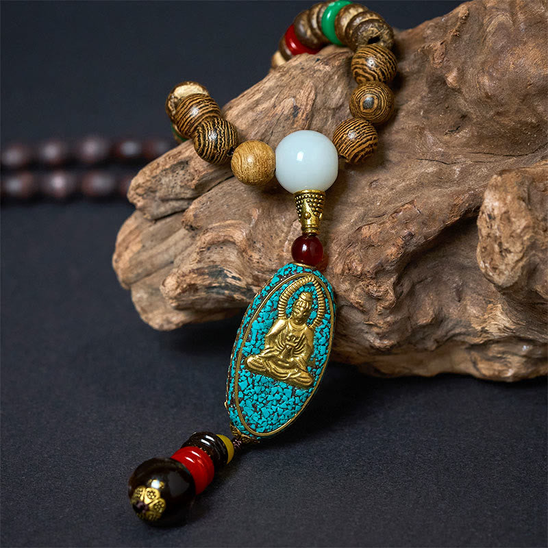 Collana con ciondolo in perle di guscio di cocco, stile vintage Nepal Avalokitesvara Harmony, Buddha Stones - image 2