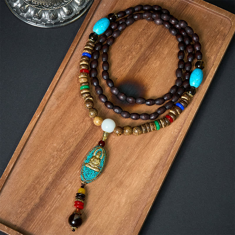 Collana con ciondolo in perle di guscio di cocco, stile vintage Nepal Avalokitesvara Harmony, Buddha Stones - SIMBOLO AVALOKITESVARA (Ricchezza ♥ Successo) - image 0