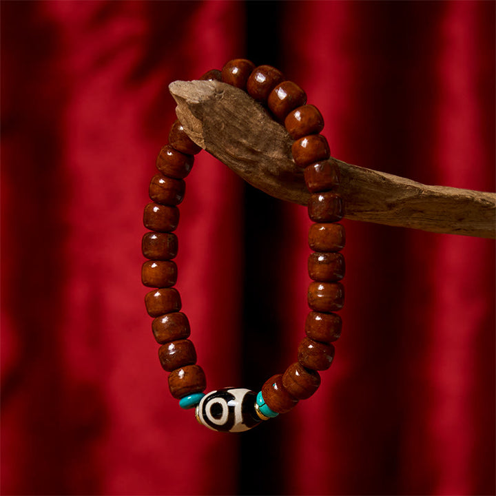 Braccialetto della fortuna con perline di osso , Buddha Stones , perline Dzi a tre occhi Vajra - Perline d'osso e perlina Dzi a tre occhi (circonferenza del polso: 15 cm-16 cm) - image 7