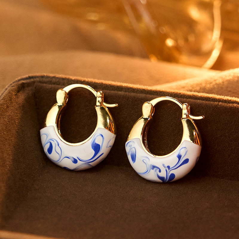 Orecchini a forma di U Buddha Stones placcate in rame e smalto color oro 18k - Smalto e smalto di rame (montanti di rame) - image 0