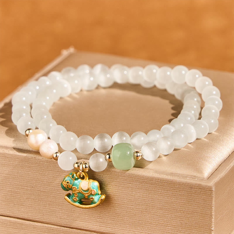 Bracciale a doppio strato con perline di vetro crisoberillo dell'anno del cavallo Buddha Stones Peace Love - image 2