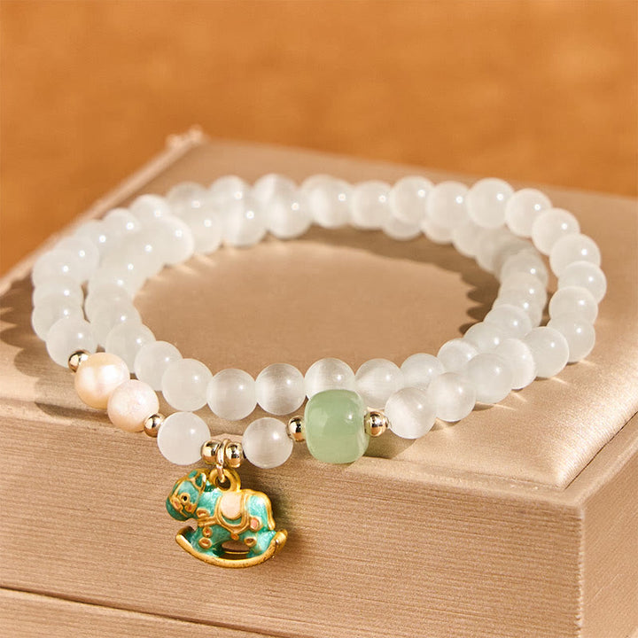 Bracciale a doppio strato con perline di vetro crisoberillo dell'anno del cavallo Buddha Stones Peace Love - image 2