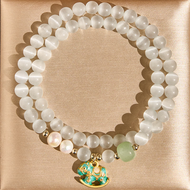 Bracciale a doppio strato con perline di vetro crisoberillo dell'anno del cavallo Buddha Stones Peace Love - Crisoberillo (circonferenza del polso 14-17 cm) - image 0