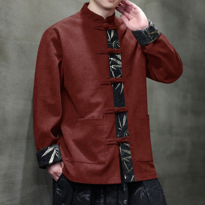 Giacca da uomo in velluto a coste di cotone con tasche e bottoni a rana in bambù, manica lunga , Buddha Stones Fall - image 1
