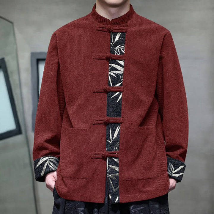 Giacca da uomo in velluto a coste di cotone con tasche e bottoni a rana in bambù, manica lunga , Buddha Stones Fall - image 3