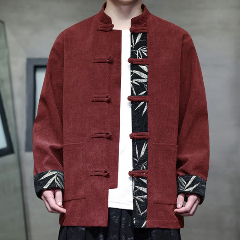 Giacca da uomo in velluto a coste di cotone con tasche e bottoni a rana in bambù, manica lunga , Buddha Stones Fall - image 4